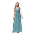 Chiffon Maxi Dress Double V Neck Sleeveless Swing Evening Dress Split Stretch Waistline Prom Gown