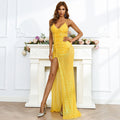 V-neck Brace Wedding Elegant See-through High-End Socialite Maxi Dress Split Evening Gown Maxi
