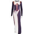 round Neck Long Sleeved Dress Tight Split Maxi Dress