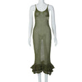 Personalized Sling Backless Wooden Ear Knitted Slim Fit Maxi Dress