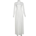Sweet Fresh Solid Color Stitching Half High Collar Long Sleeves Slim Fit Maxi Dress Two Piece Sets