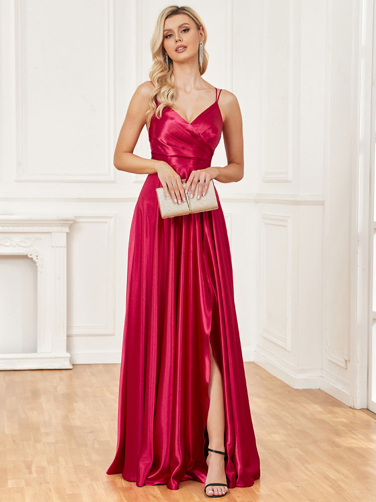 Sling Silk Dress Backless Blue Maxi Dress Bridesmaid Evening