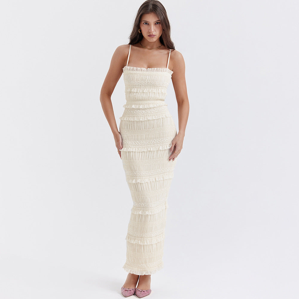 High Elastic Sequin Lace Slim Fit Backless Maxi Dress Cami Dress