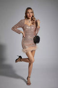 Oakley Champagne Feather Sequin Mini Dress