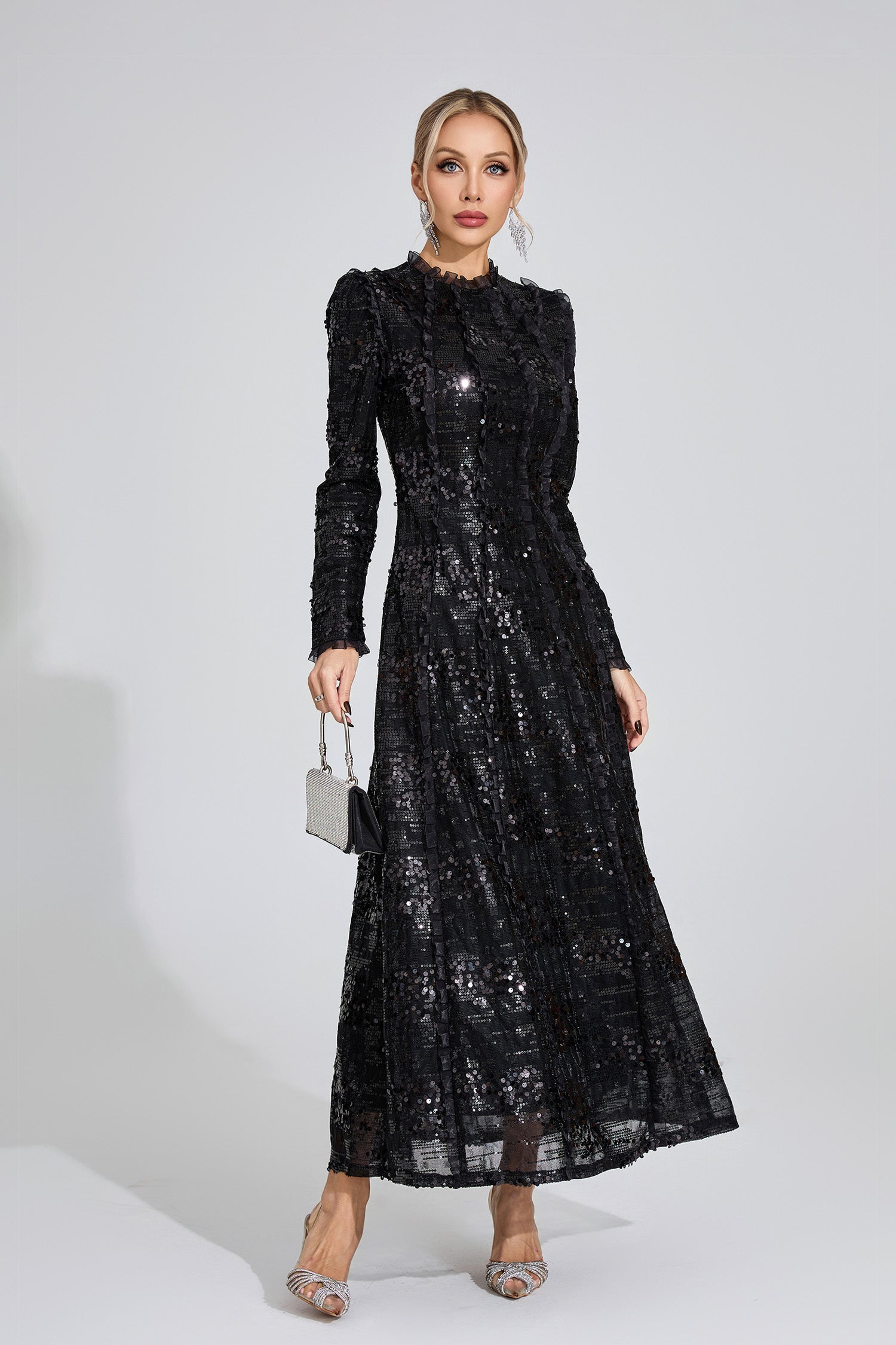 Odelette Black Sequin Maxi Dress
