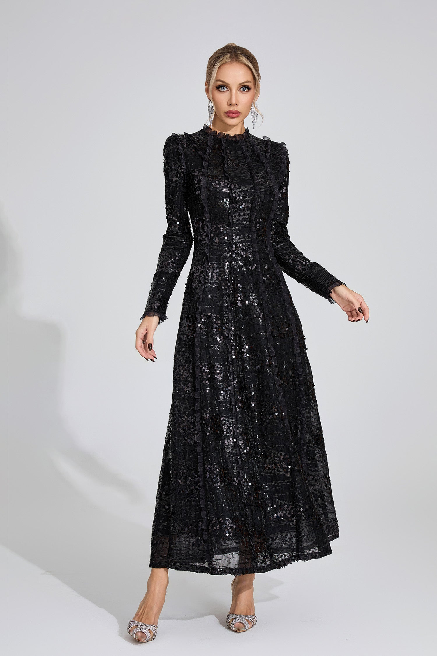 Odelette Black Sequin Maxi Dress