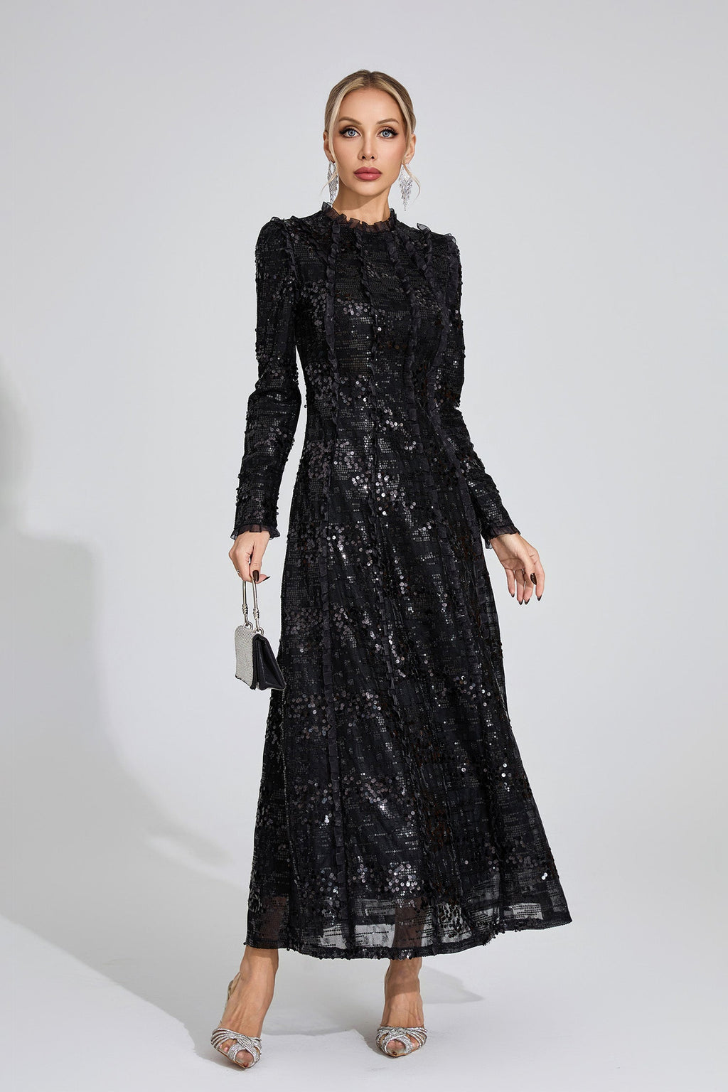 Odelette Black Sequin Maxi Dress