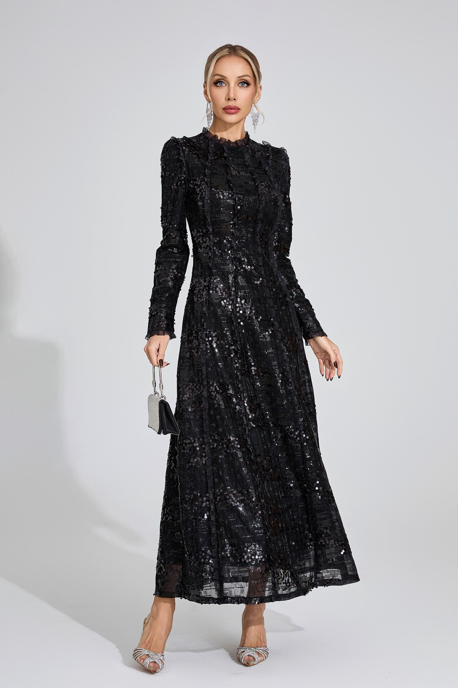 Odelette Black Sequin Maxi Dress