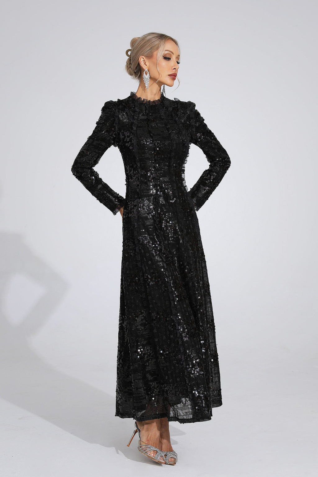 Odelette Black Sequin Maxi Dress