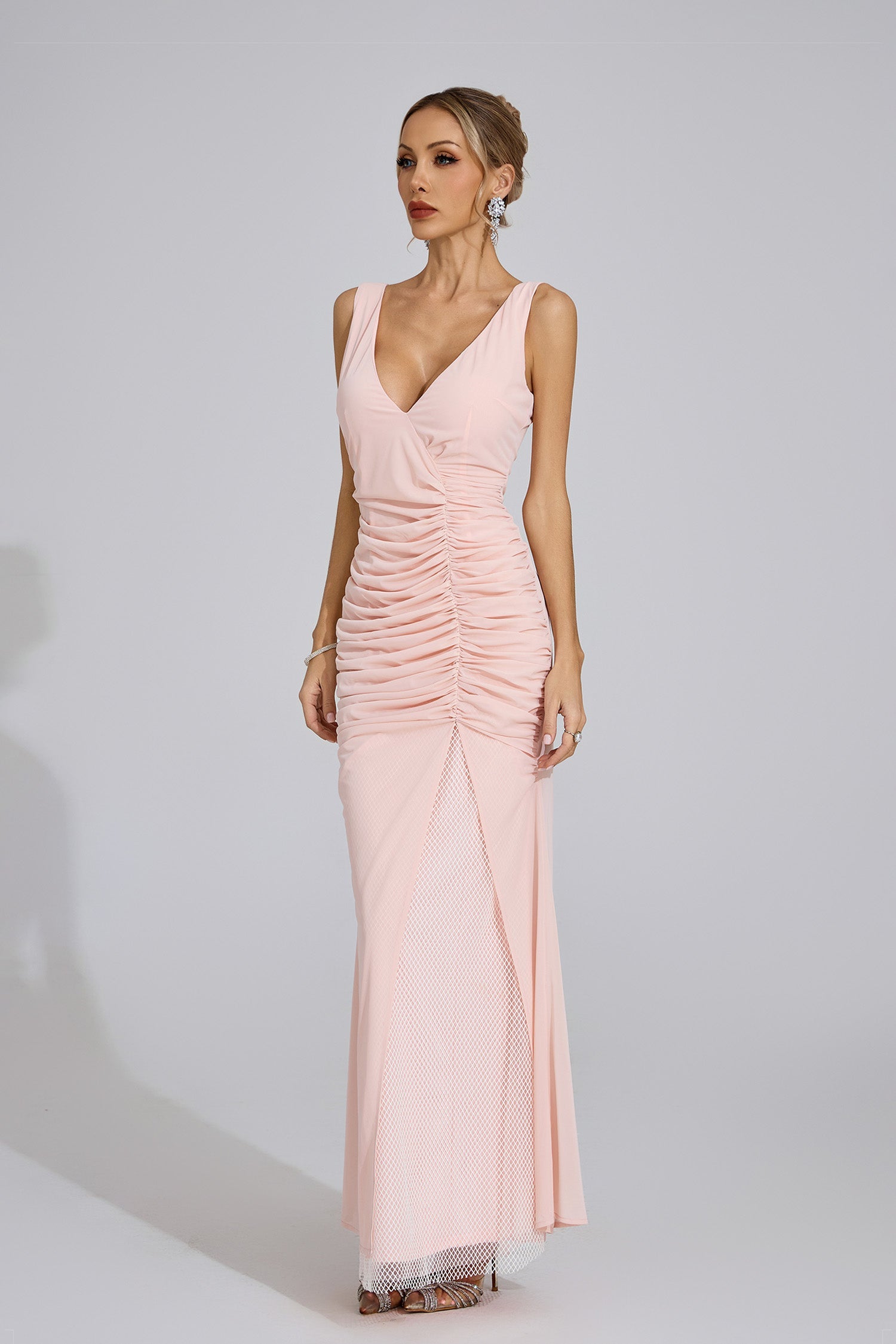 Orlaith Light Pink Sheer Maxi Dress