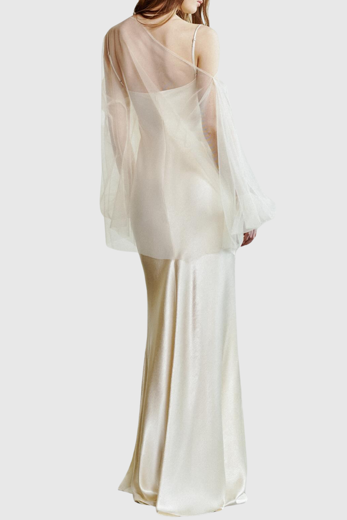 Palmira Floral Tulle Blouse & Satin Maxi Dress Set - Beige