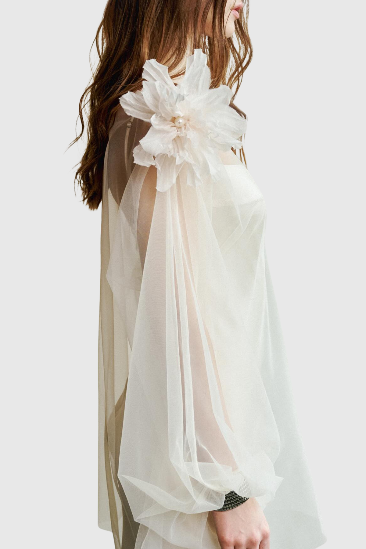 Palmira Floral Tulle Blouse & Satin Maxi Dress Set - Beige
