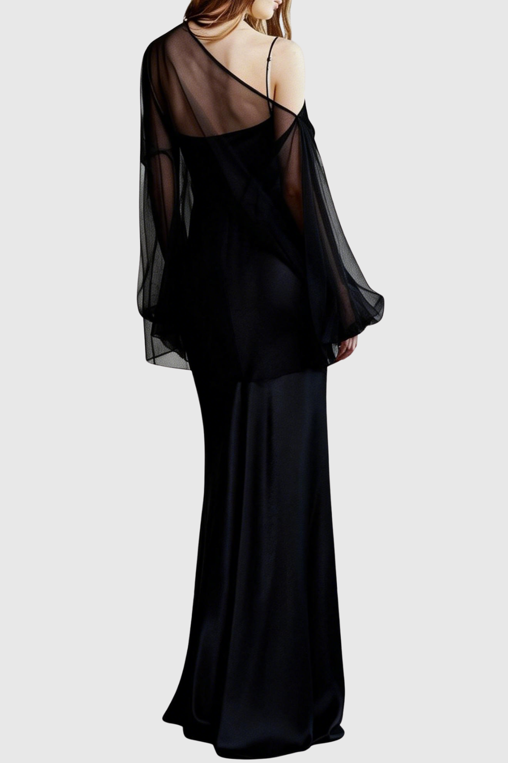 Palmira Floral Tulle Blouse & Satin Maxi Dress Set - Black