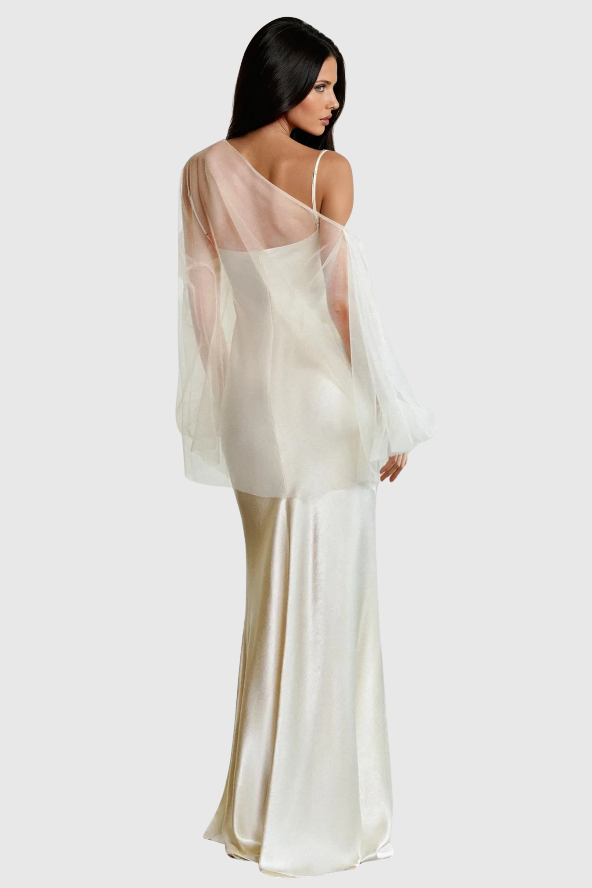 Palmira Floral Tulle Blouse & Satin Maxi Dress Set - Beige
