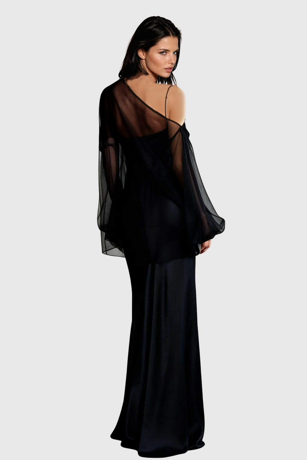 Palmira Floral Tulle Blouse & Satin Maxi Dress Set - Black