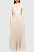 Piera Cape Sleeve Pleated Maxi Dress