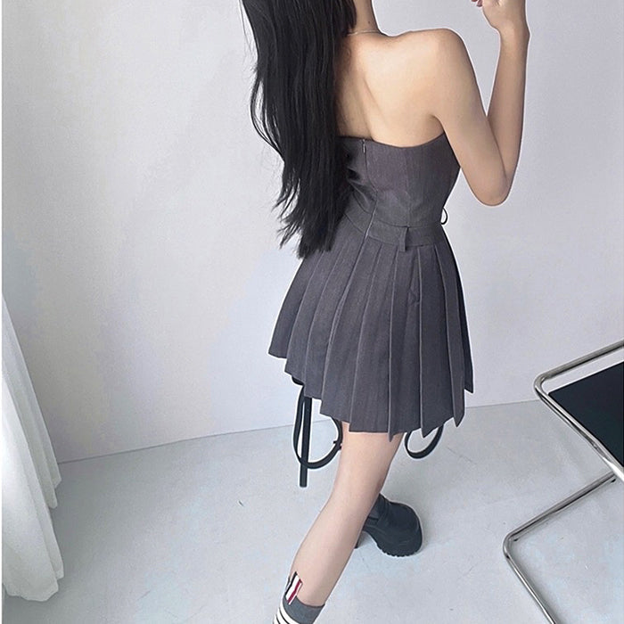Pleated Mini Dress in Gray