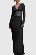 Priyal Lace Satin Maxi Dress - Black