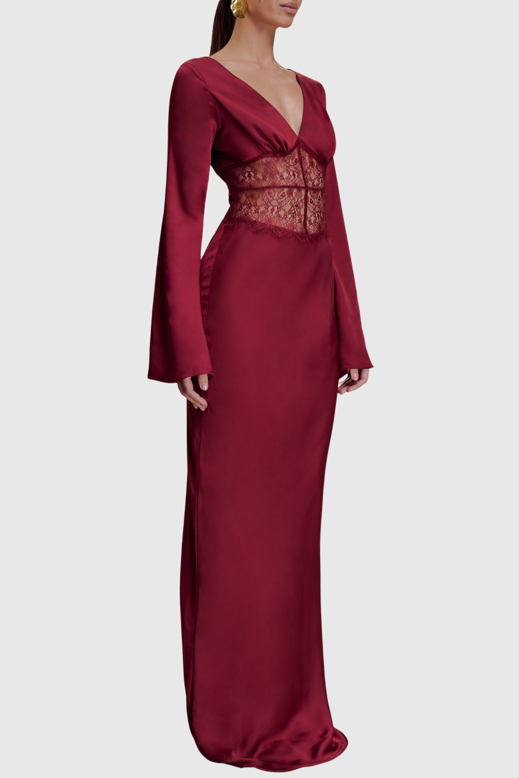 Priyal Lace Satin Maxi Dress - Wine