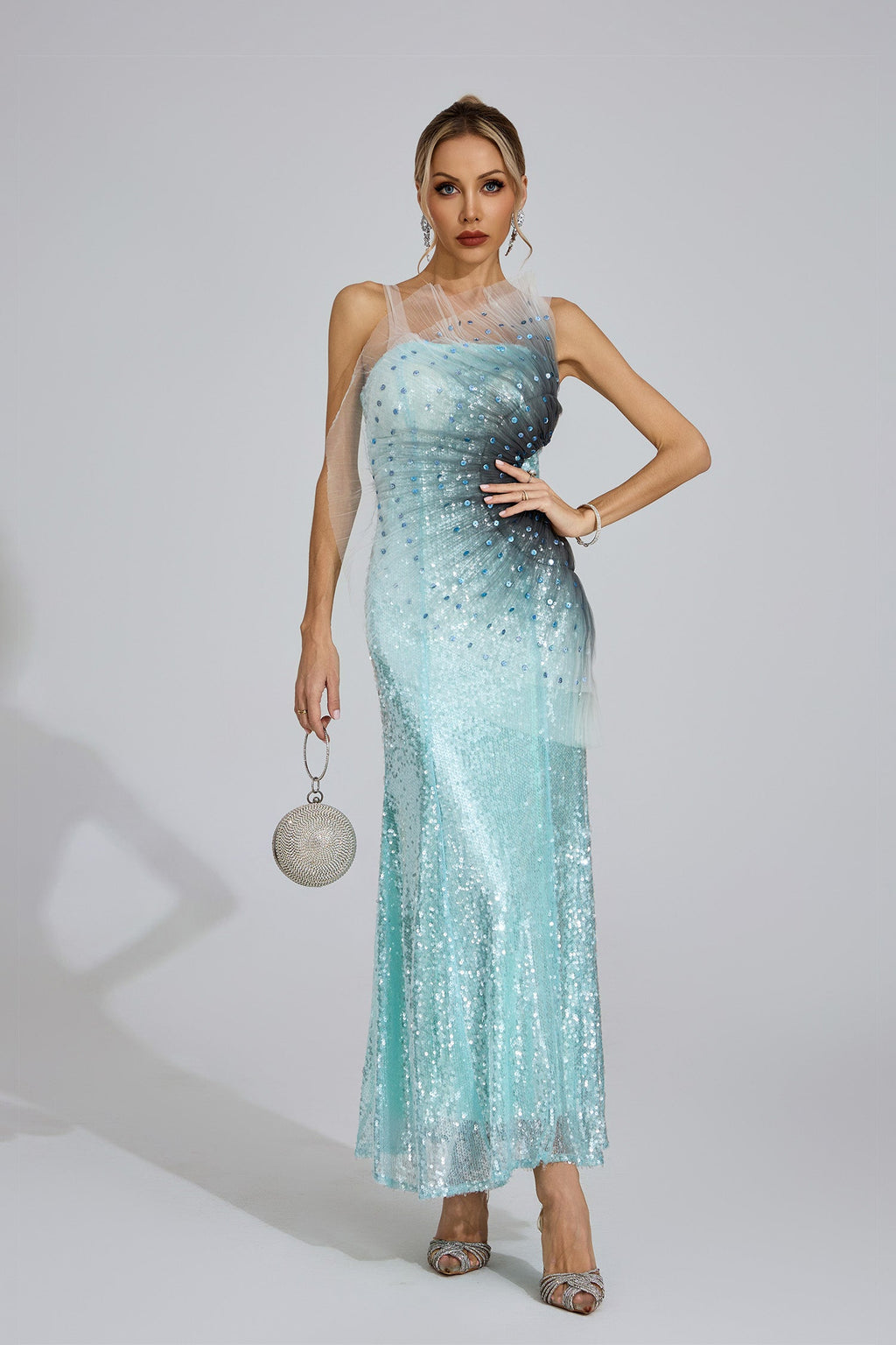 Rhonwen Lake Blue Sequined Maxi Dress