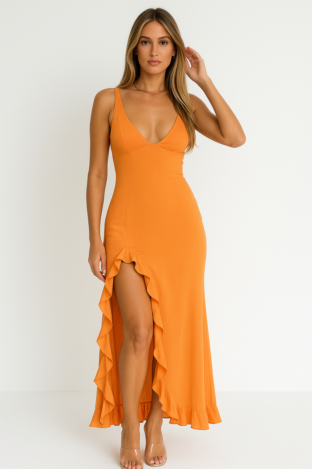 Nocturne V-Neck Maxi Dress | Side Slit | Flounced Hem