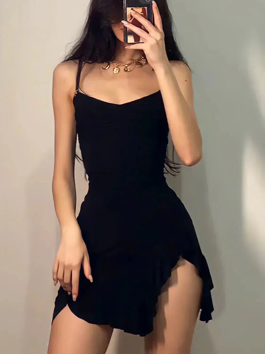 Ruffled Slit Bodycon Mini Dress