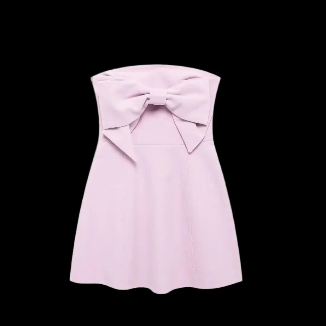 Pink Mini Dress 3D Bow. Backless