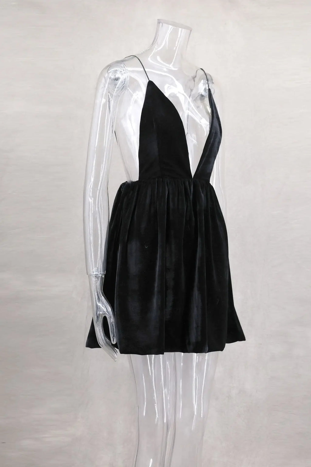 Velvet Deep V Neck Mini Lantern Dress