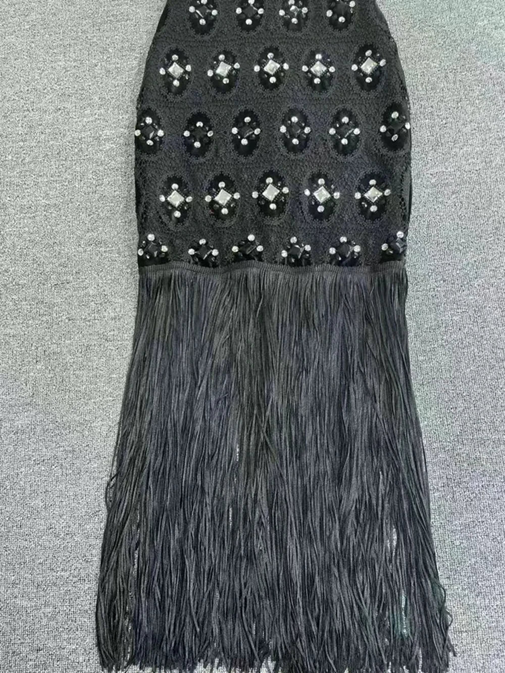 Diamond Tassel Spaghetti Strap Backless Mini Dress