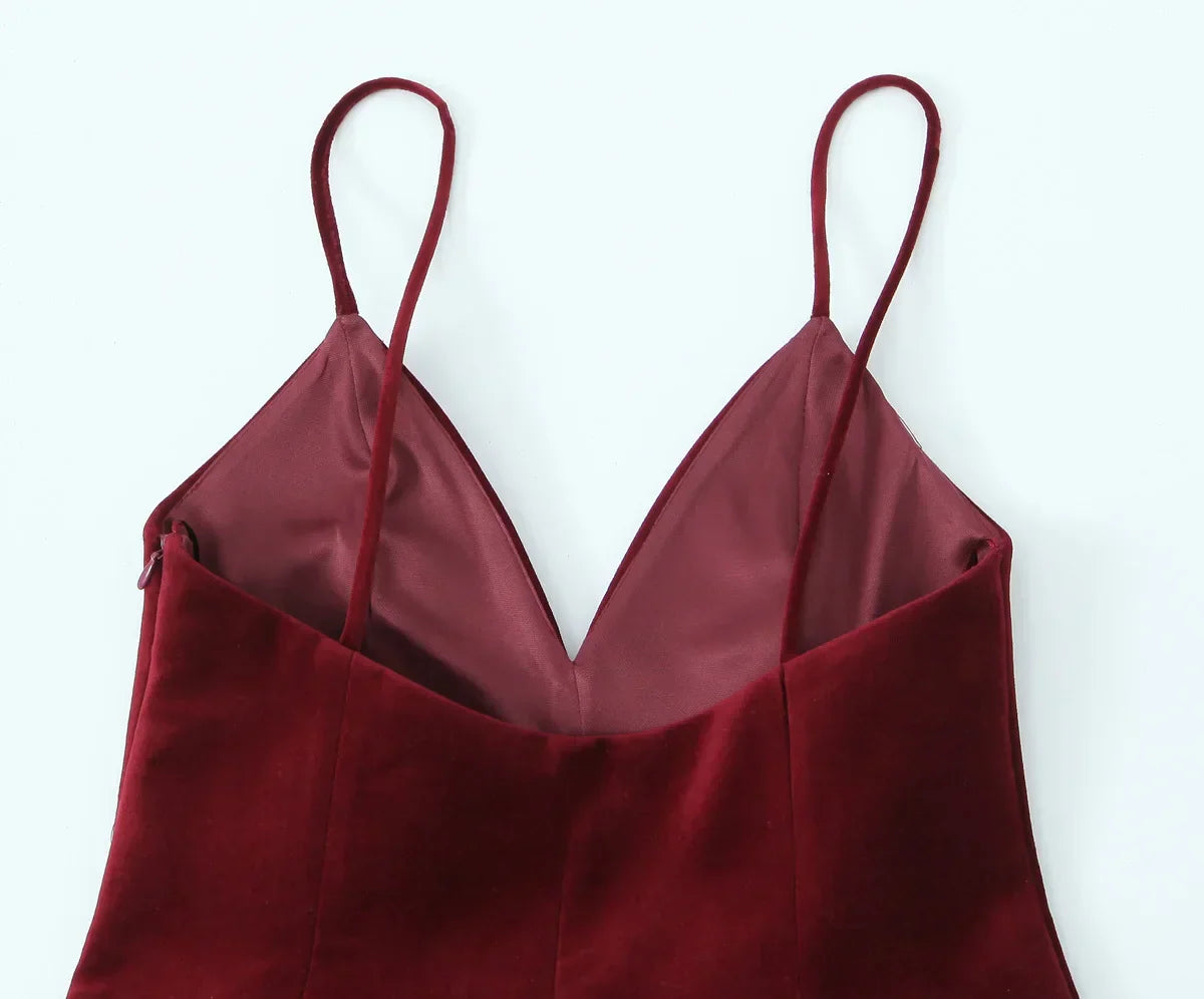 Red Velvet Spaghettis Strap Mini Dress