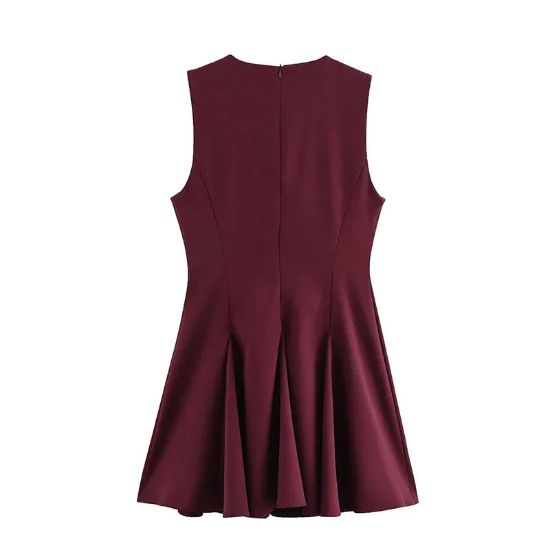 Hollow Out Bow Sleeveless Pleated Short Dress