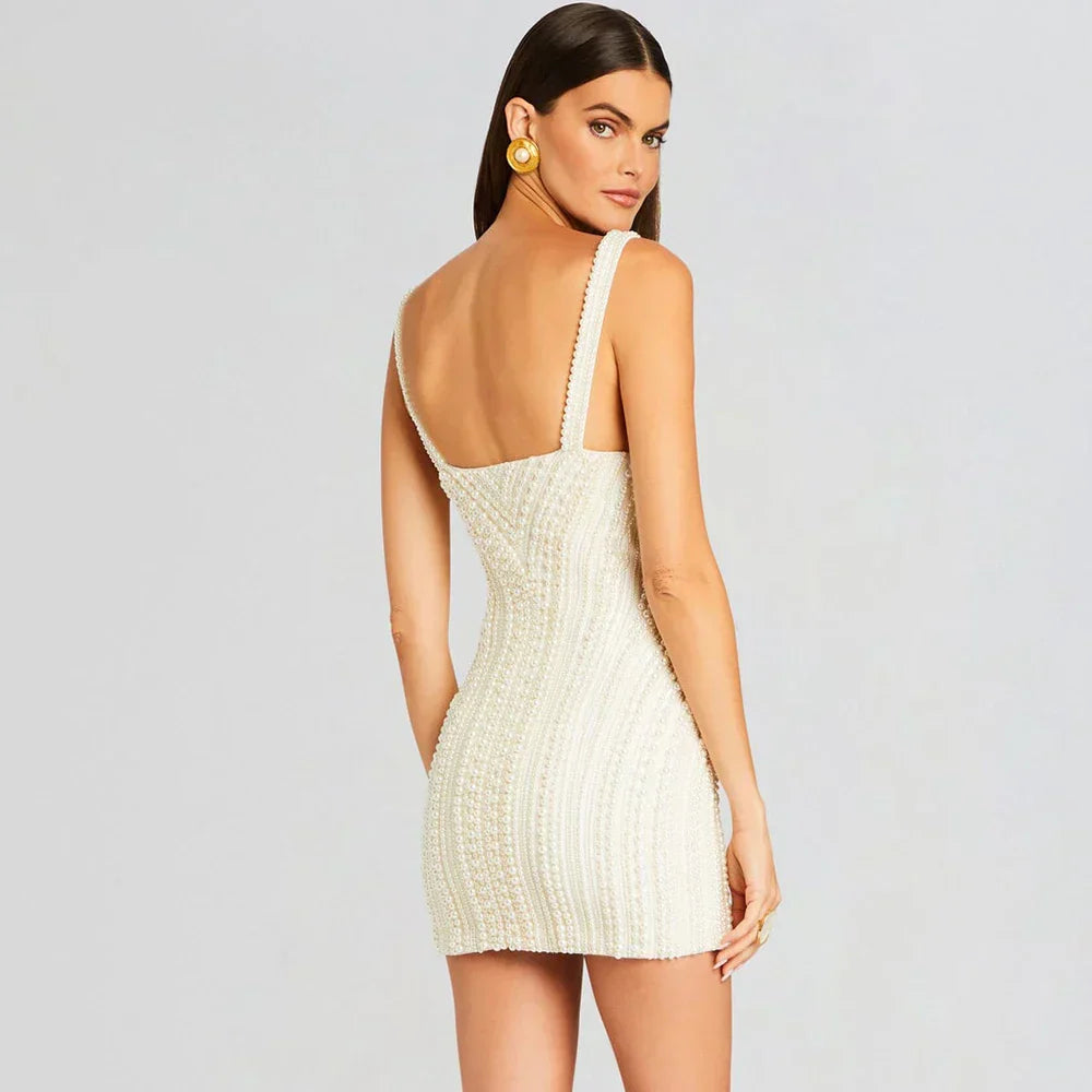 White Spaghetti Strap Diamonds Mini Dress