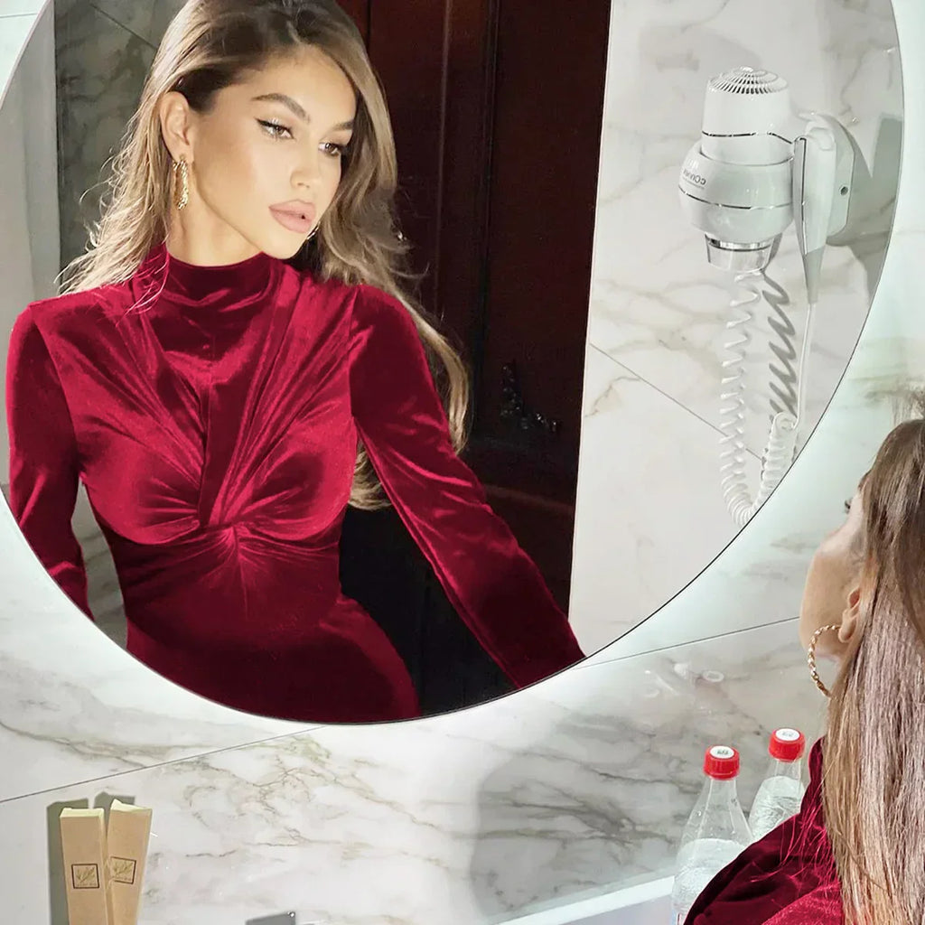 Pleated Twist Long Sleeve Solid Maxi Dress