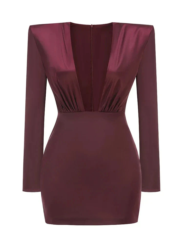 Deep V Neck Folds Design Long Dress