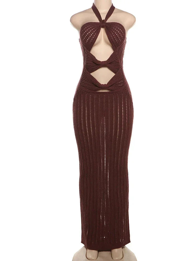 Crochet Halter Maxi Dress with Cutouts