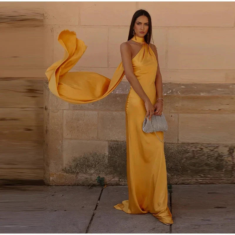 Yellow Satin Maxi Dress