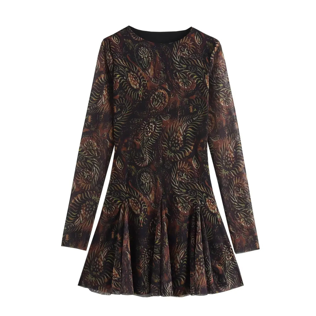 Pleated Long Sleeves Tulle Mini Dress