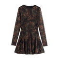 Pleated Long Sleeves Tulle Mini Dress