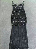 Diamond Tassel Spaghetti Strap Backless Mini Dress