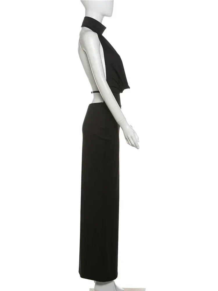 Halter Low Swinging Neck Maxi Dress
