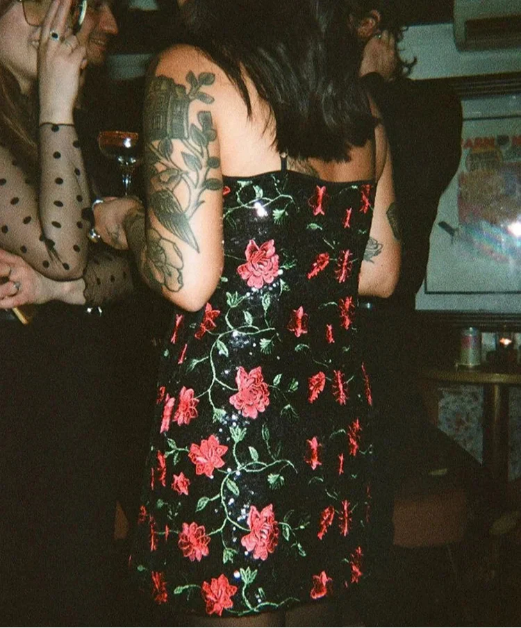 Rose Sequins Splice Sleeveless Mini Dress