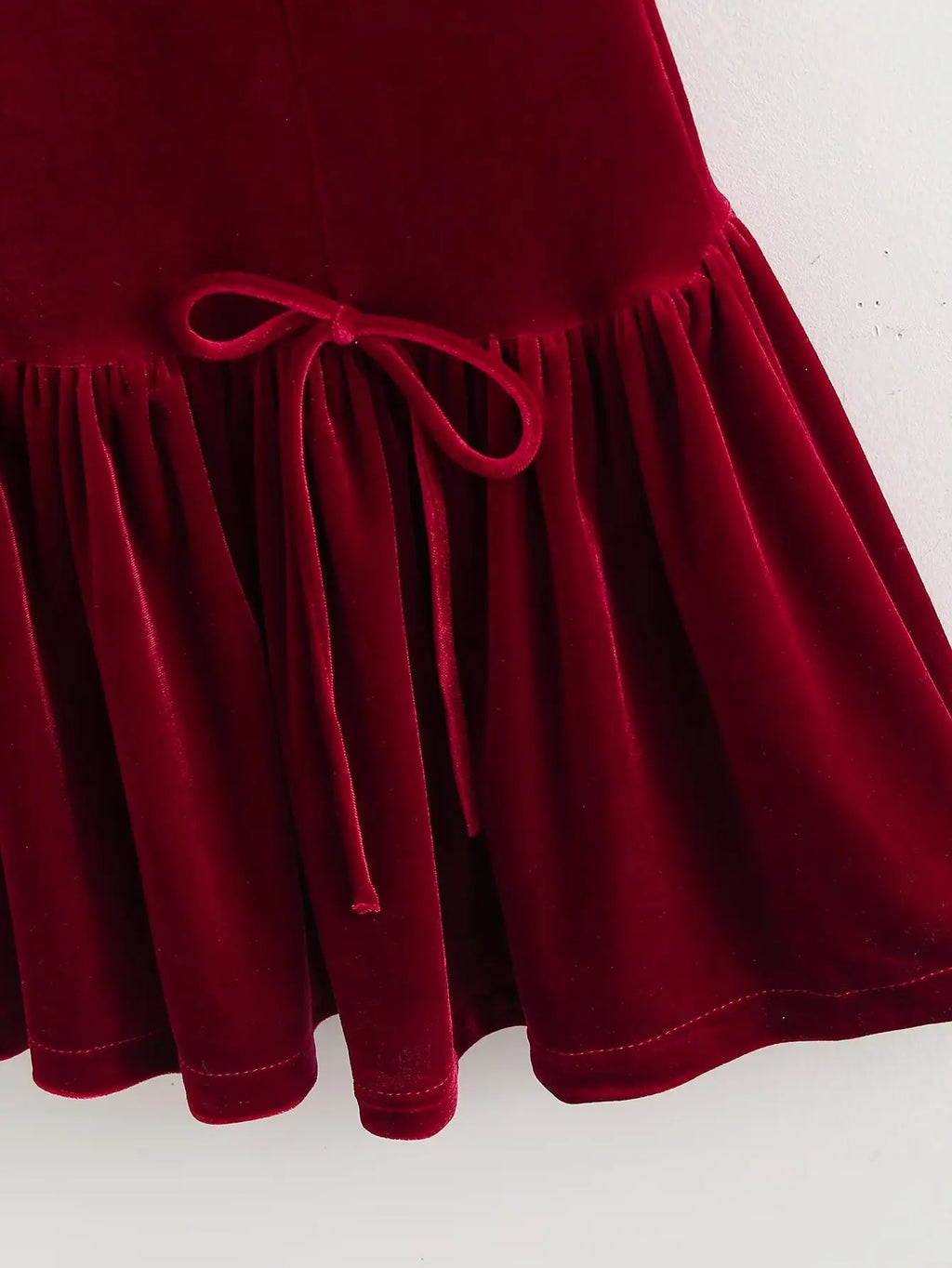 Velvet Bow Burgundy Short Dress