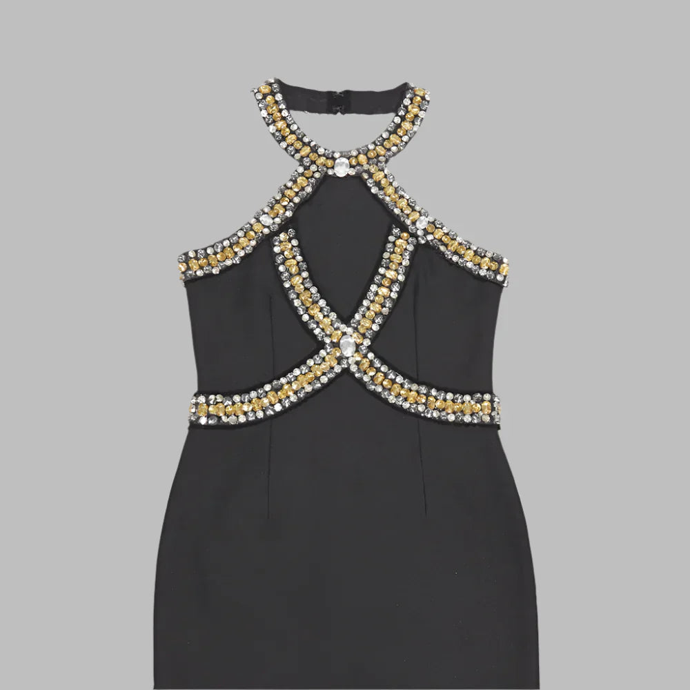 Diamond Knee Length Black Bandage Dress