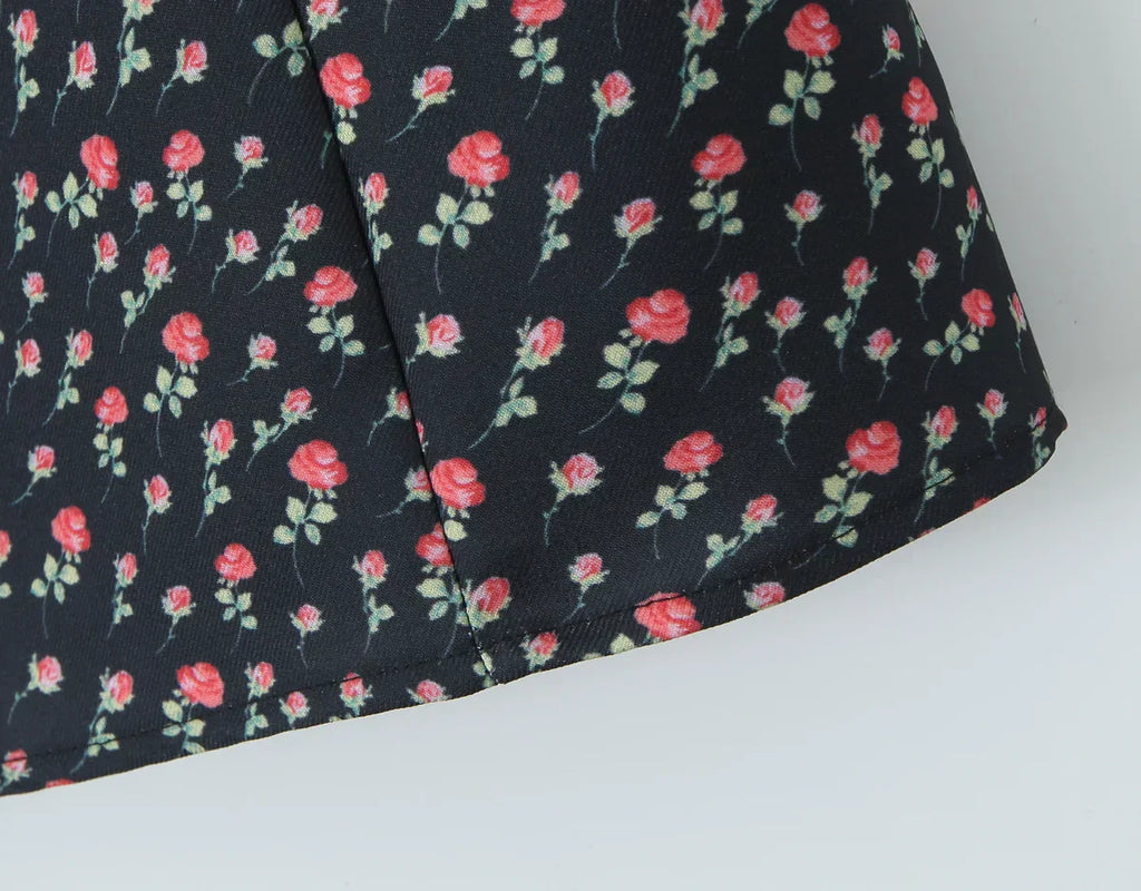 Flower Print Embroidery Lace Slash Collar Mini Dress