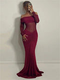 Elegant Backless High Waist  Mesh Patchwork Maxi Dress