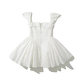 White Slit V Collar Short Sleeve Corset Style Mini Dress