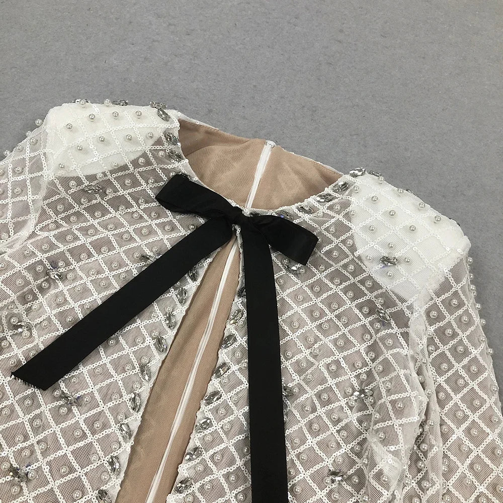 Pearl Sequin Mini Long Sleeve Party Dress