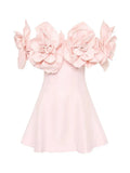 Women's Slash Neck 3D Flower Mini Dress