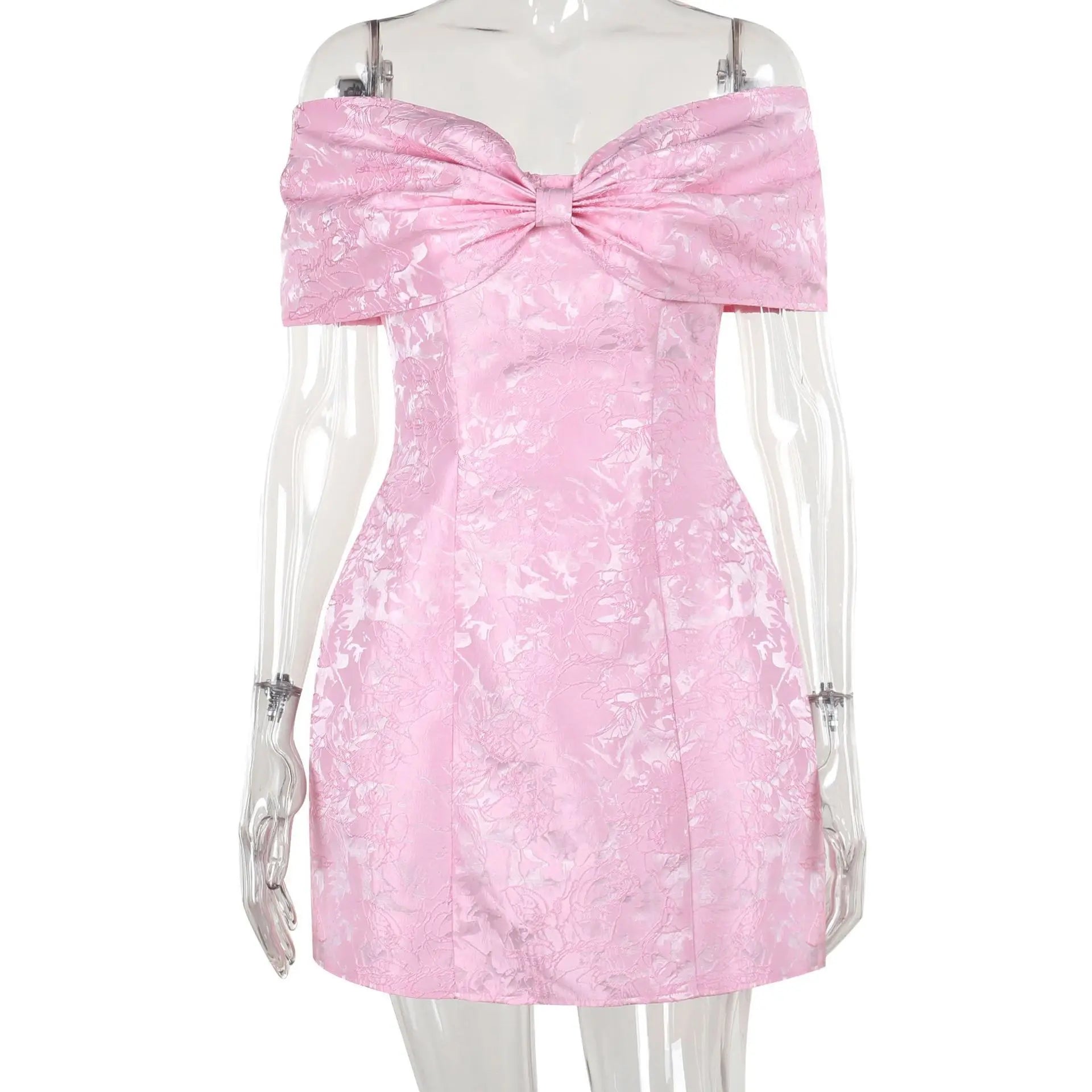 Bow Off Shoulder Backless A-line Jacquard Party Dress