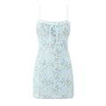 Flower Print Lace Bow Slash Collar Mini Dress